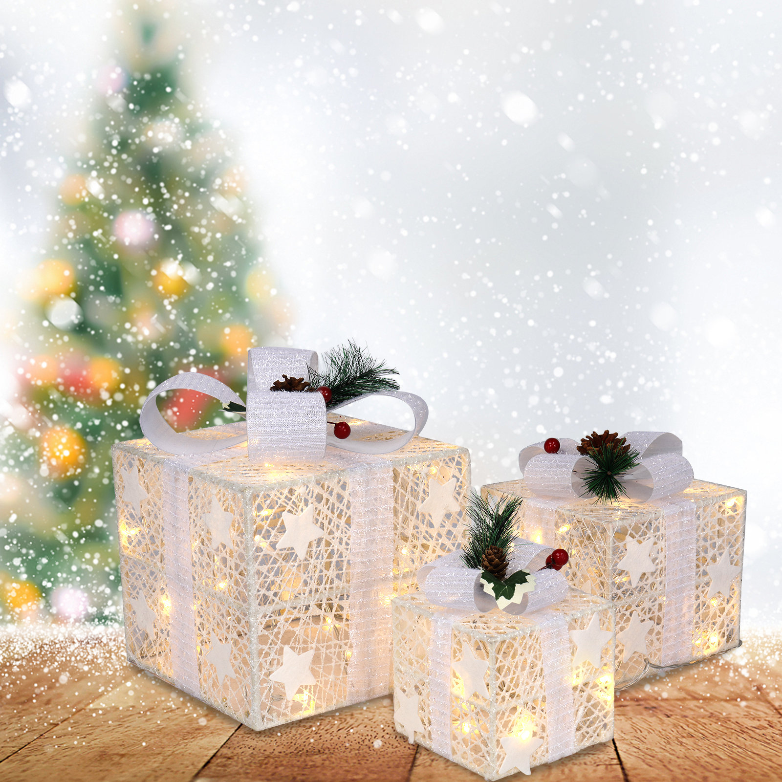 The Holiday Aisle® Lighted Gift Boxes Christmas Decoration Set Of
